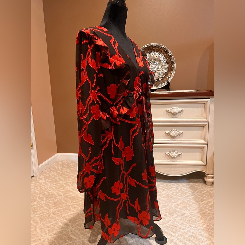 Chic Black and Red Embroidered Fabric